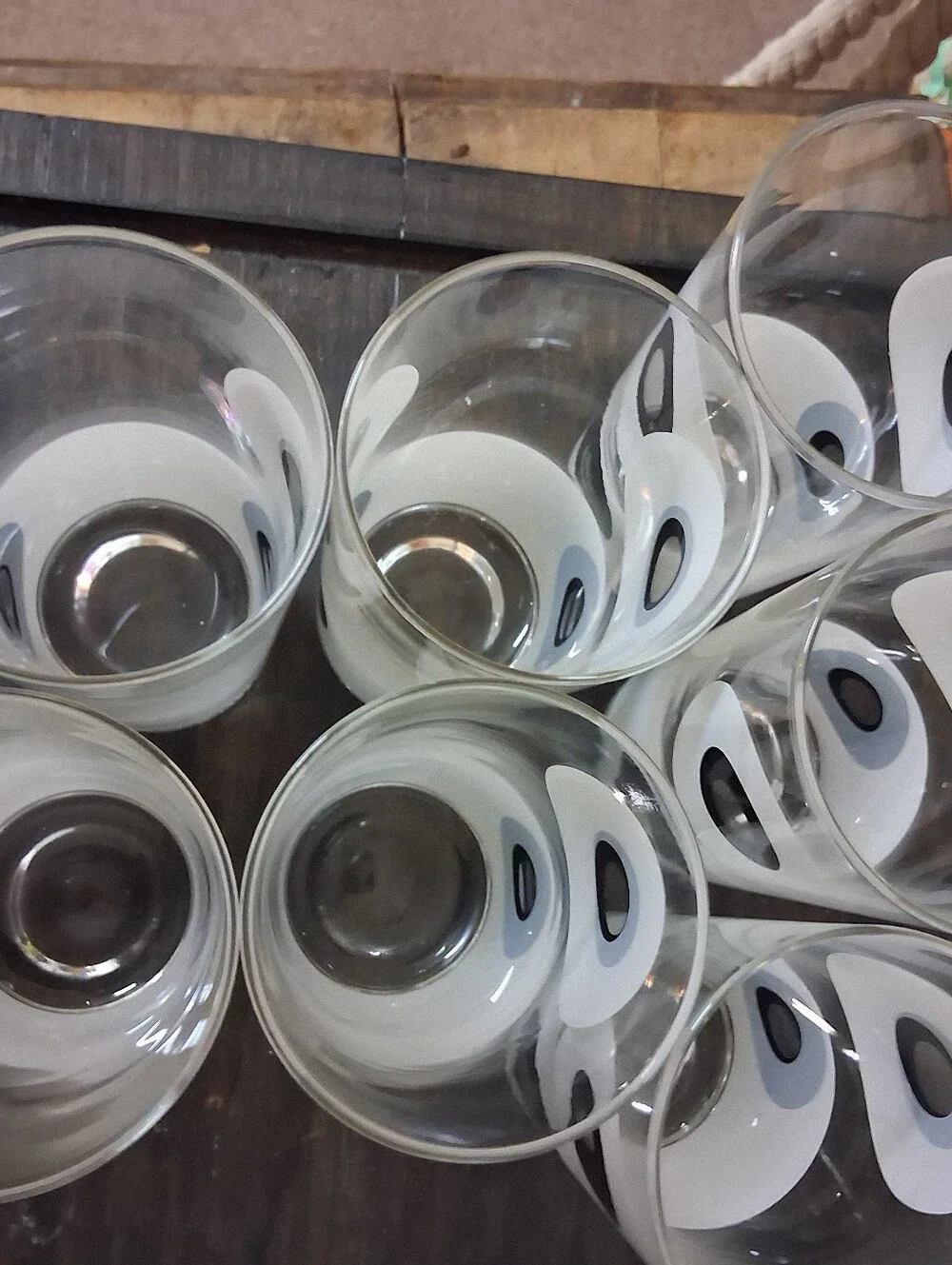 Vintage Black & White Dot Glass Tumbler 60's/70's - Set of 7